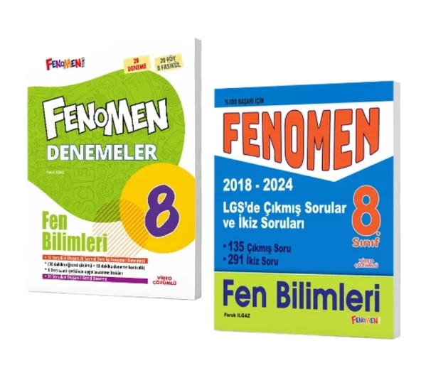 FENOMEN YAYINLARI 8. SINIF Fen Bilimleri Denemeleri + LGS Fen Bilimleri Çıkmış Sorular Ve İkiz Soruları (2018-2024)