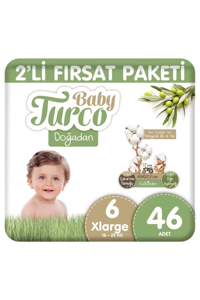 Baby Turco Doğadan 2'Li Fırsat Paketi Bebek Bezi 6 Numara Xlarge 46 Adet