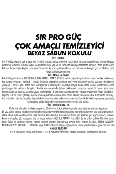 Sır Pro Güç Çok Amaçlı Temizleyici Beyaz Sabun Kokulu 1000 ml - 2