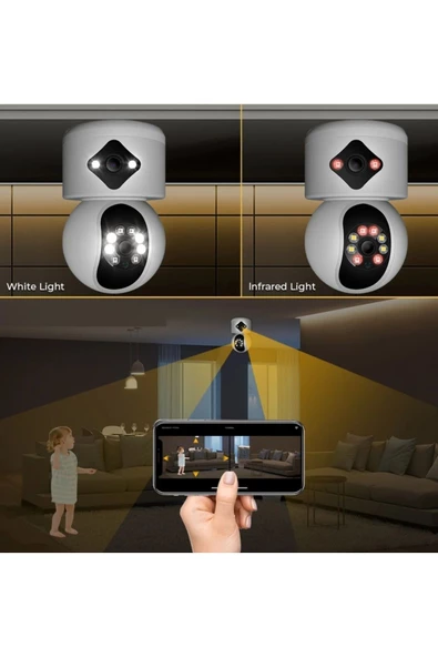 AOI Dual Lens 360° Görüş Hareketli Wireless Türkçe Ev Güvenlik Kamerası Ip 1080p (carecampro) - 5