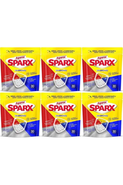 ASPEROX Sparx Bulaşık Makinesi Kapsülü 180 Adet Hepsi 1 Arada (Sirke-Limon-Karbonatlı) 6 adet