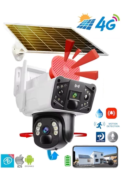 Okam 3915 4g 6mp Dual Lens Güneş Panelli Solar Sirenli Güvenlik Kamerası