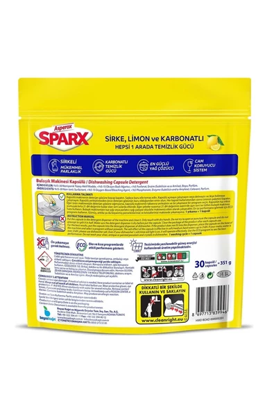 Sparx Bulaşık Makinesi Kapsülü 90 Adet Hepsi 1 Arada (Sirke-Limon-Karbonatlı) 3 adet - 3