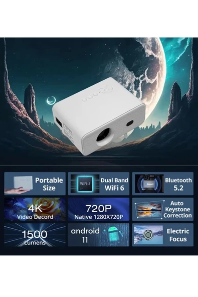 Portatif Akıllı Taşınabilir Projeksiyon Ev Sineması Bluetooth Wi-Fi 2GB Ram 32GB Hafıza Android 11 - 2
