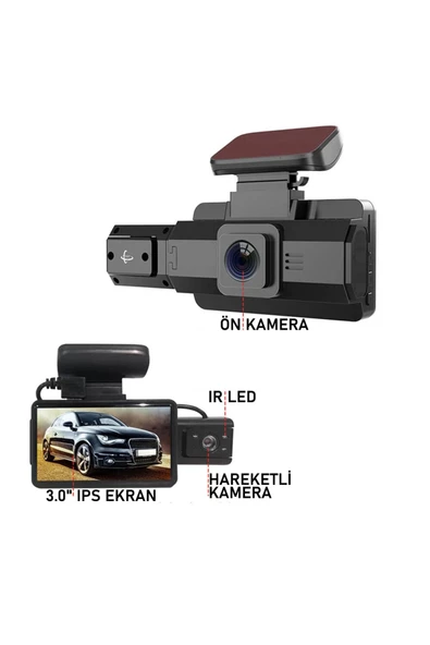 Cc34 Dual Lens 3.0" Ekranlı 1080p Çift Kameralı Araç Içi Kamera - 5