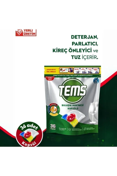 TEMS 4 Etkili Bulaşık Makinesi Kapsül Deterjanı 36'lı