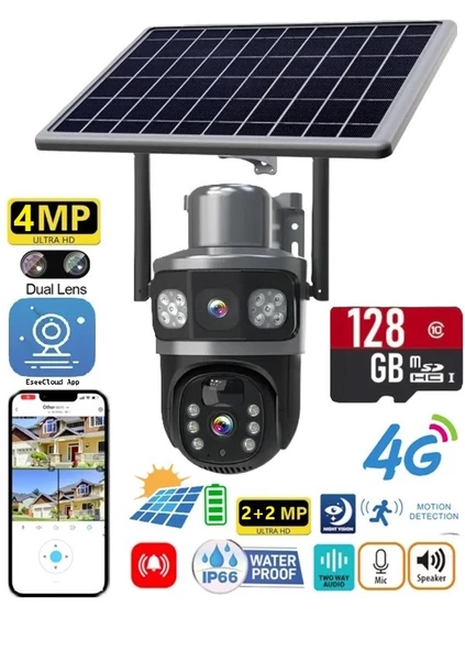 Blic Solar BLM-64 4G Güneş Enerjili Dual Lens 360° Görüş Akıllı Güvenlik Kamerası Uzaktan İzleme + 128GB Hafıza Kartı