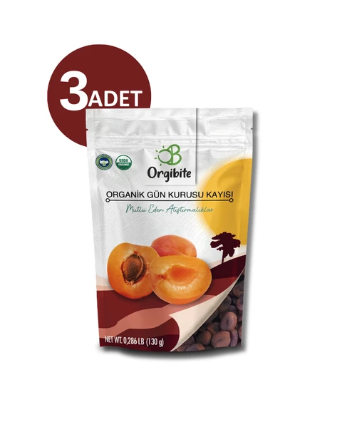 Orgibite Organik Gün Kurusu Kayısı 130gr 3'lü Set