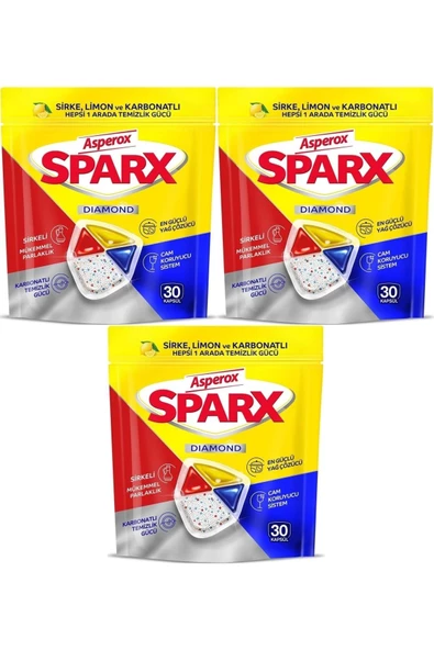 Sparx Bulaşık Makinesi Kapsülü 90 Adet Hepsi 1 Arada (Sirke-Limon-Karbonatlı) 3 adet