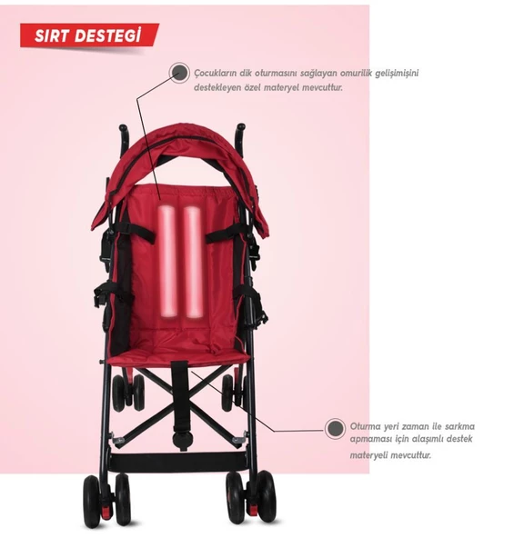 Rival Tokyo Hafif Baston Bebek Arabası RV108 Bordo - 3