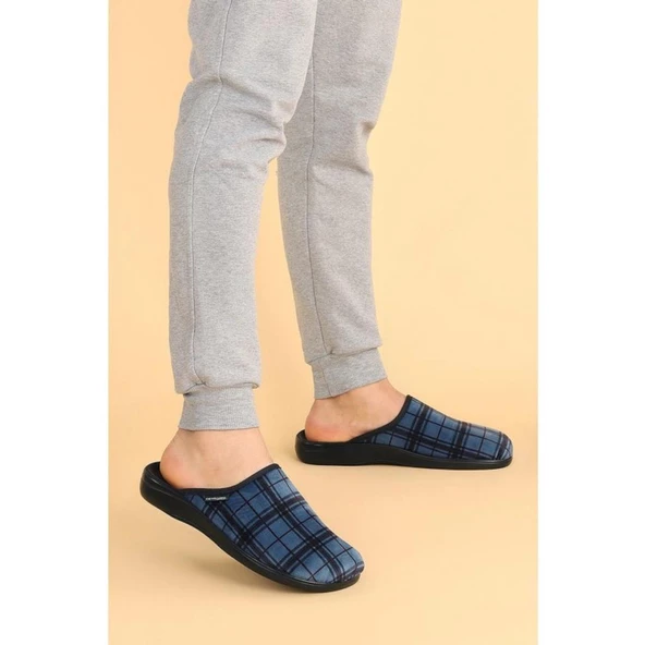 Ceyo Nomi Anatomik Kapalı Kışlık Kareli Erkek Terlik - 6