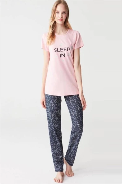 Mod 3287 Pamuklu Sıfır Yaka Kısa Kol Bayan Pijama Takım - 4