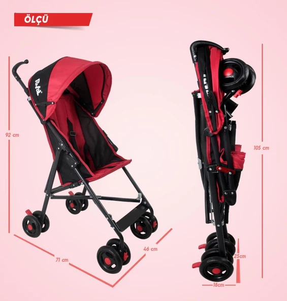 Rival Tokyo Hafif Baston Bebek Arabası RV108 Bordo - 8