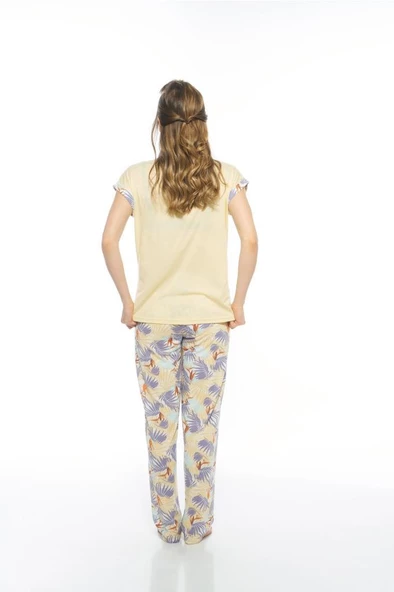 Estiva Kuğulu Palmiye Desen Viskon Bayan Pijama Takım - 8