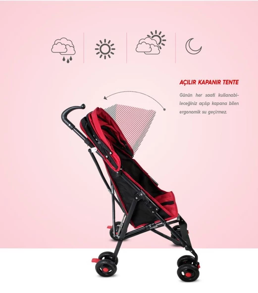 Rival Tokyo Hafif Baston Bebek Arabası RV108 Bordo - 7