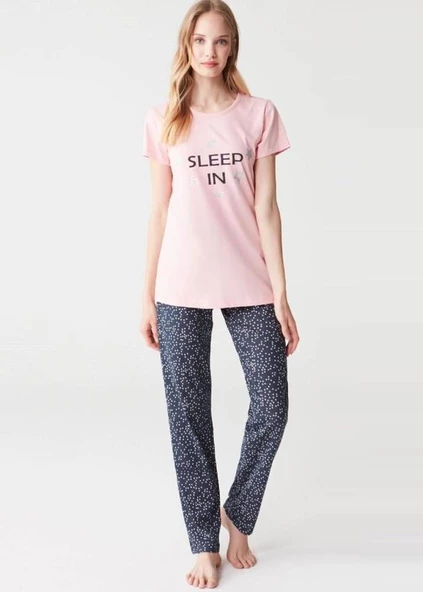 Mod 3287 Pamuklu Sıfır Yaka Kısa Kol Bayan Pijama Takım - 2