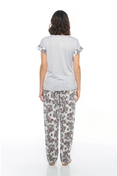 Estiva Paris Desenli Kısa Kol Viskon Bayan Pijama Takımı - 6