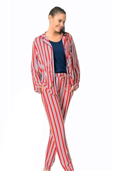 Pierre Cardin Önden Düğmeli İçi Askılı Bayan Pijama Takım - 4