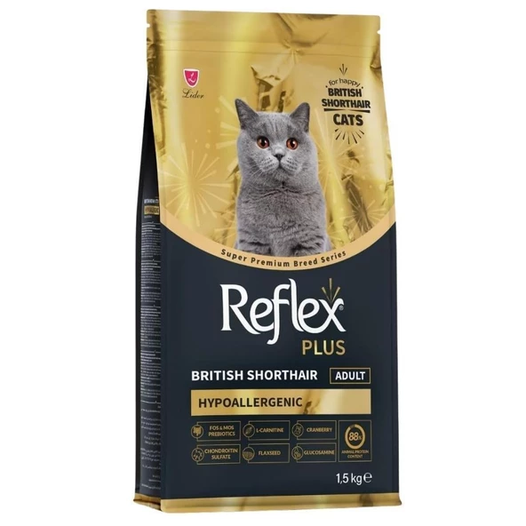 Reflex Plus British Shorthair Tavuklu ve Kızılcıklı Yetişkin Kedi Maması 1,5 Kg