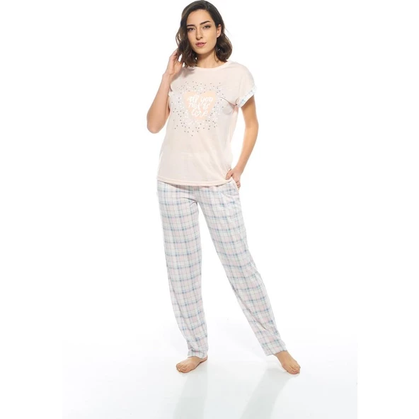 Estiva Kareli Desenli Ekose Kısa Kol Bayan Pijama Takım - 3