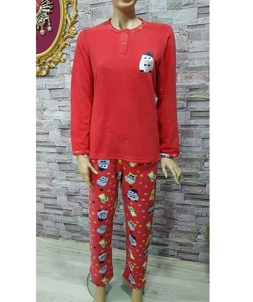 Mng 101 Kedi Desenli Bayan Polar Pijama Takım - 2