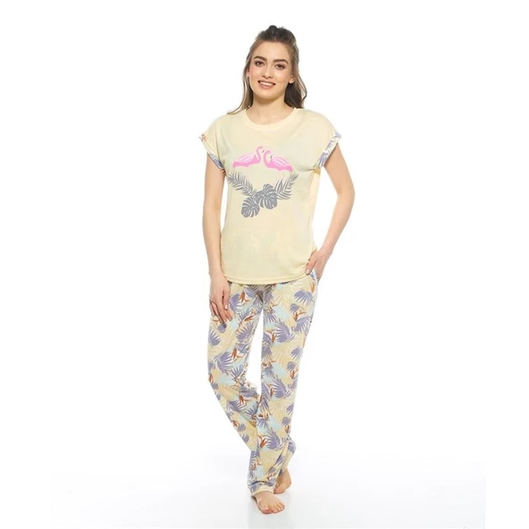 Estiva Kuğulu Palmiye Desen Viskon Bayan Pijama Takım