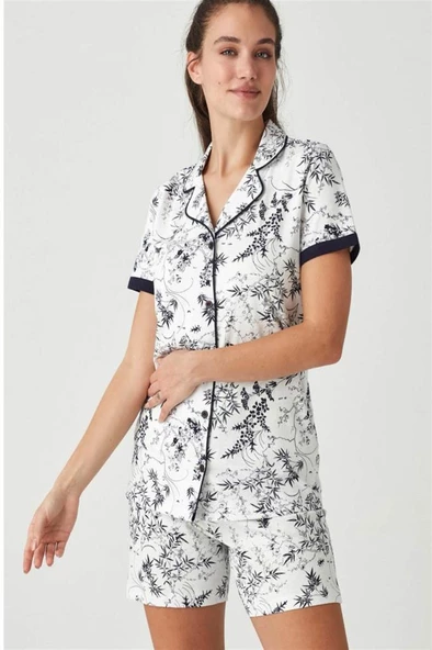 Mod Collection Pamuk Önden Düğmeli 3'lü Bayan Pijama Takım - 6