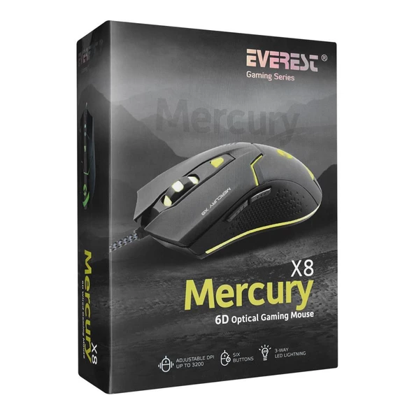 Everest Mercury X8 Usb Siyah 6D Optik Oyun Mouse - 7