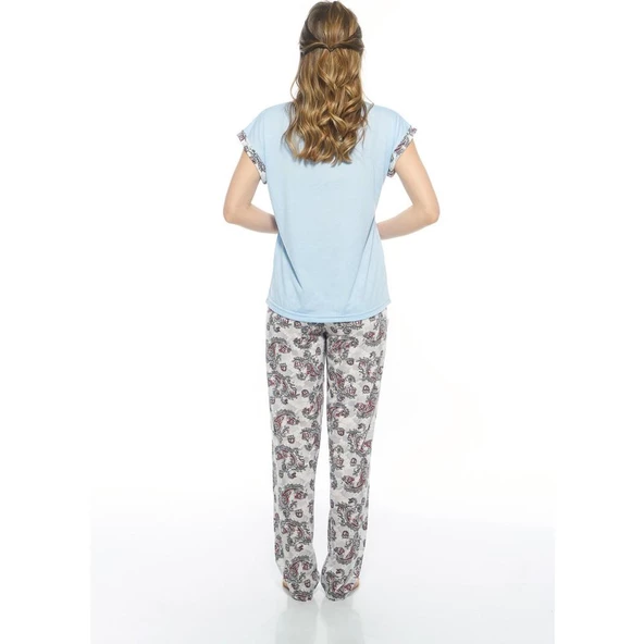 Estiva Paris Desenli Kısa Kol Viskon Bayan Pijama Takımı - 4