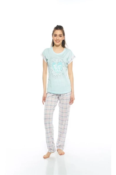 Estiva Kareli Desenli Ekose Kısa Kol Bayan Pijama Takım - 5