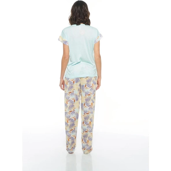 Estiva Kuğulu Palmiye Desen Viskon Bayan Pijama Takım - 4