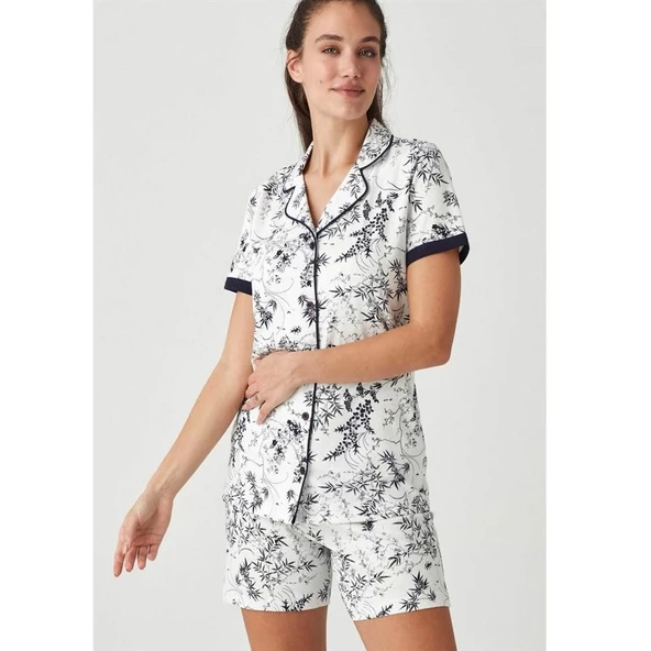 Mod Collection Pamuk Önden Düğmeli 3'lü Bayan Pijama Takım - 2