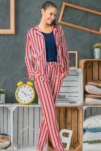Pierre Cardin Önden Düğmeli İçi Askılı Bayan Pijama Takım - 7