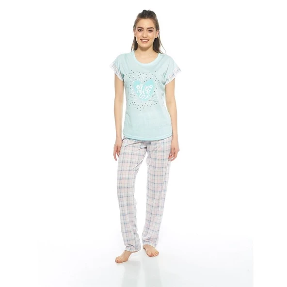 Estiva Kareli Desenli Ekose Kısa Kol Bayan Pijama Takım
