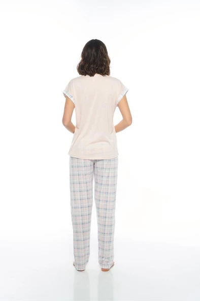 Estiva Kareli Desenli Ekose Kısa Kol Bayan Pijama Takım - 8