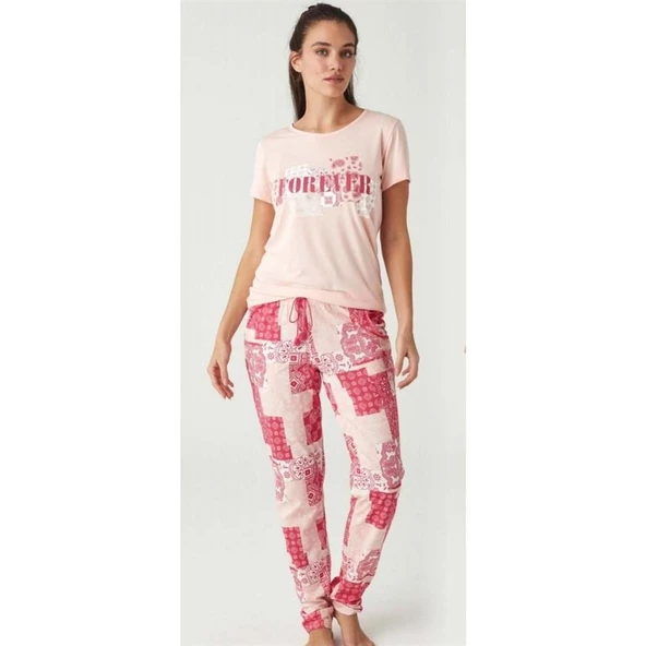 Mod Collection %100 Pamuk 0 Yaka Kısa Kol Bayan Pijama Takım