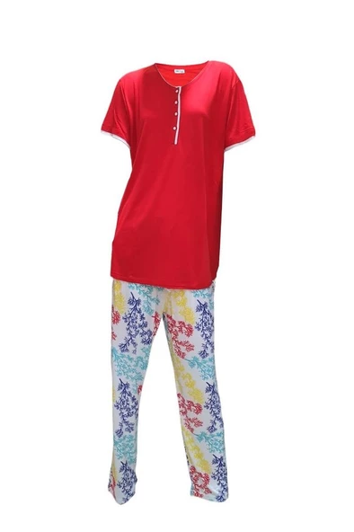 Bludream Düğmeli Viskon Büyük Beden Bayan Pijama Takım - Resim 5