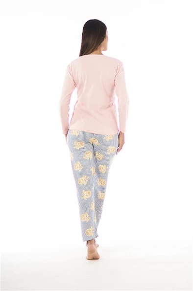 Estiva Patlı Yaka Desenli Uzun Kol Bayan Pijama Takım - 8