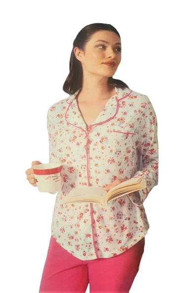 Limissi 23610 Pamuk Çiçek Desen Önden Düğmeli Bayan Pijama Takım - 3