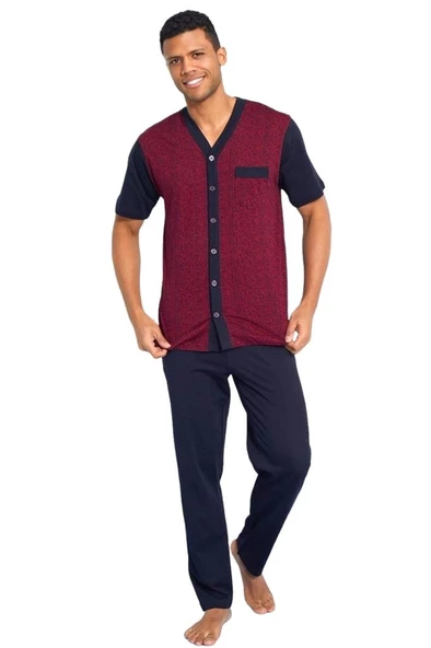 Kly Jakarlı Kısa Kol Önden Düğmeli Gömlek Erkek Pijama Takım - 7