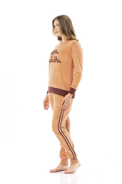 Poleren Sıfır Yaka Bilekli Kışlık Bayan Pijama Takım - 5