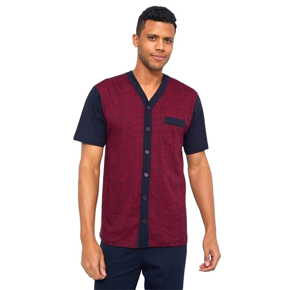 Kly Jakarlı Kısa Kol Önden Düğmeli Gömlek Erkek Pijama Takım - 3