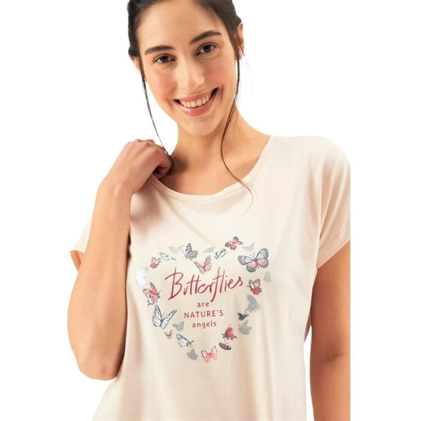 Eros Pamuklu Üstü Baskılı Kısa Kol Bayan Şort Takım - Resim 4