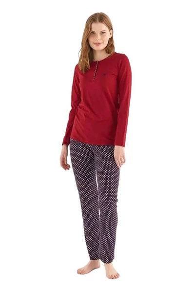 Mod Collection Patlı Pamuklu Desenli Bayan Pijama Takım - 4