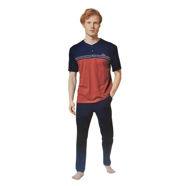 Over Sleep By Poleren Düğmeli Yaka Kısa Kol Erkek Pijama Takım