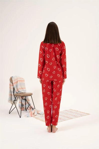 Estiva Desenli Önden Düğmeli Süet Bayan Pijama Takım - 6