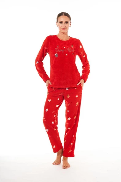 Estiva Desenli Günlük Peluş Polar Bayan Pijama Takım - 4