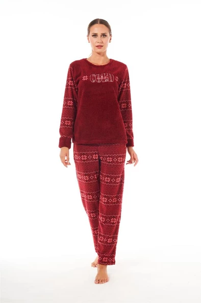 Estiva Desenli Günlük Peluş Polar Bayan Pijama Takım - Resim 3