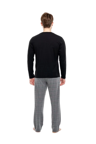 Mod Collection Pamuklu Sıfır Yaka Kareli Erkek Pijama Takım - 12