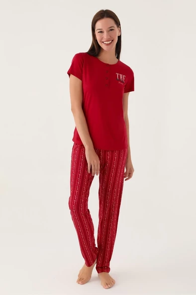 Arnetta Patlı Düğmeli Yaka Viskon Bayan Pijama Takım - 4